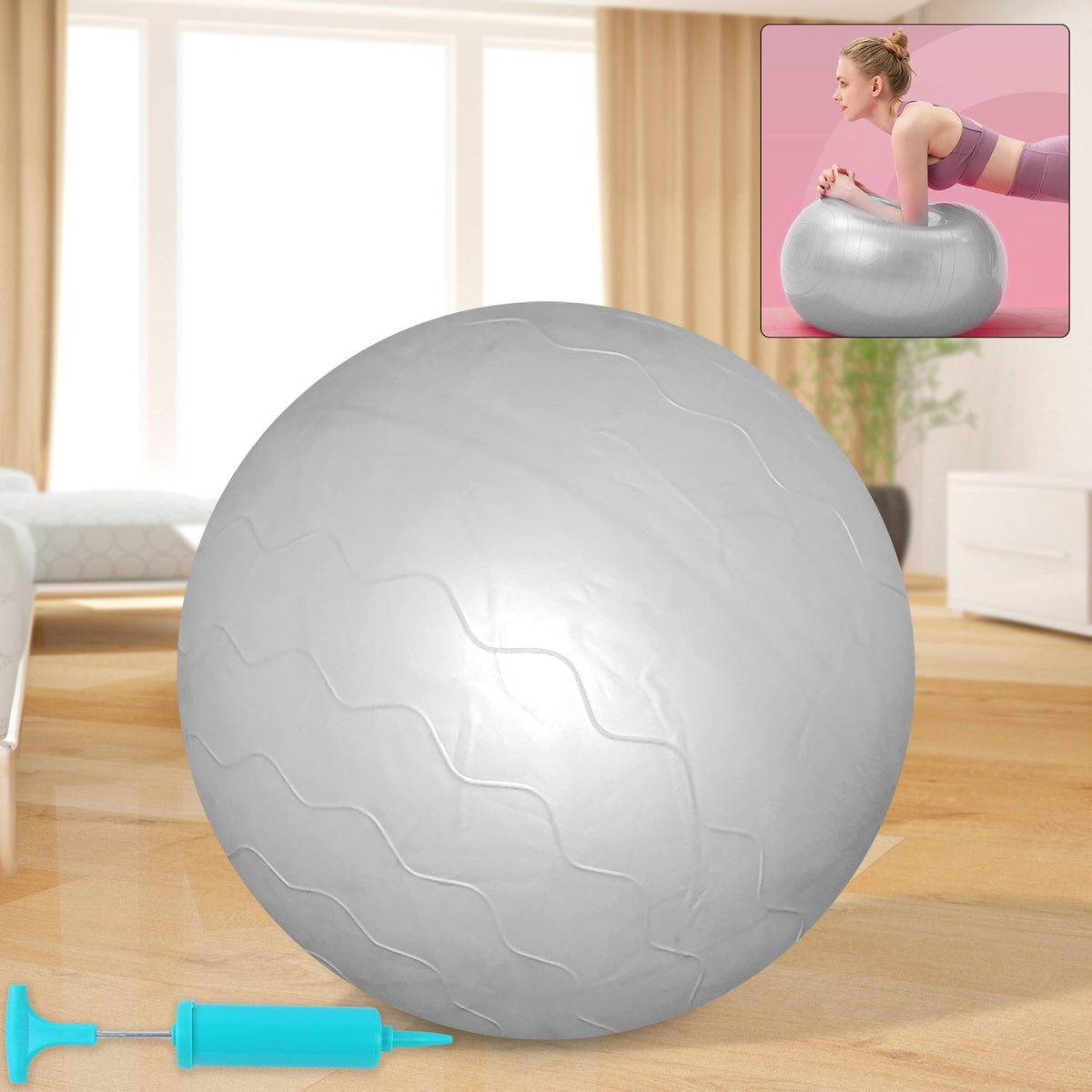 Woman performing Pilates exercises on a 75CM stability gym ball