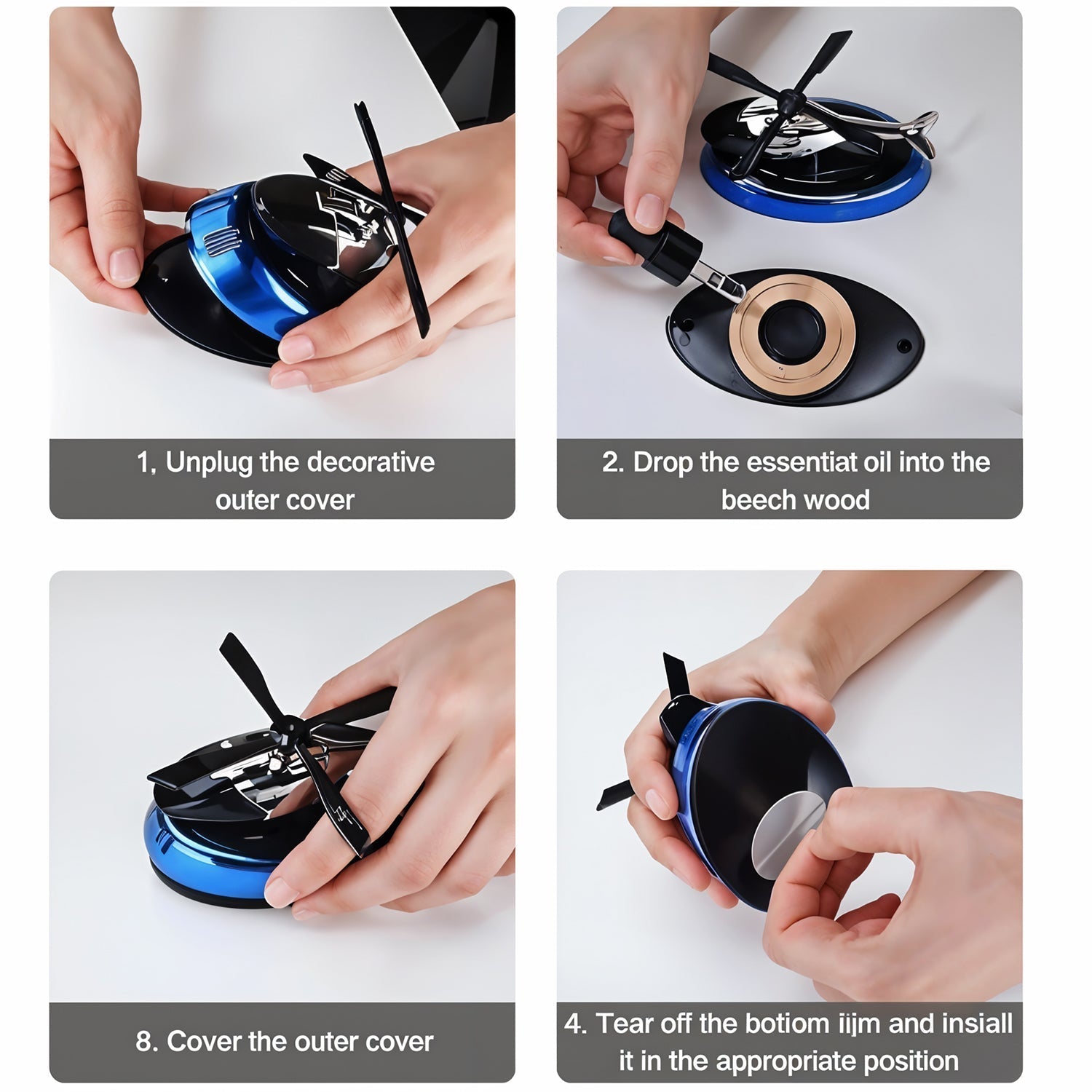 Rotating blades of solar helicopter air freshener in action