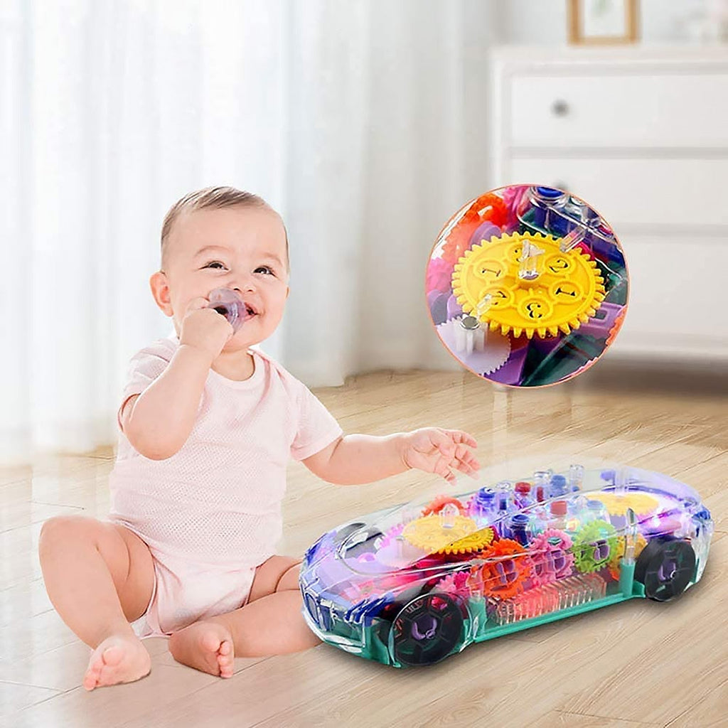 Gear drive effect visible inside transparent car toy