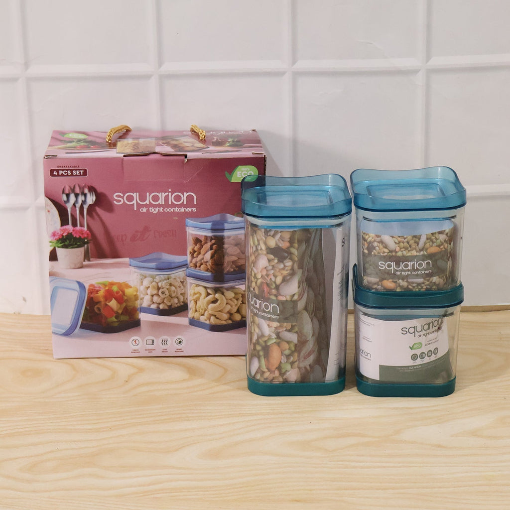 Squarion Airtight Plastic Storage Containers Set For Kitchen Grocery (4 Pc)