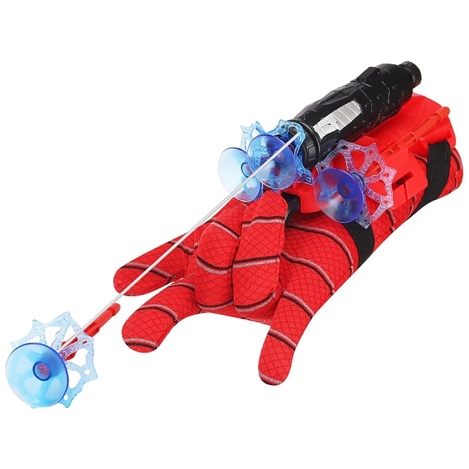 Child wearing Web Shooter Toy glove and launcher