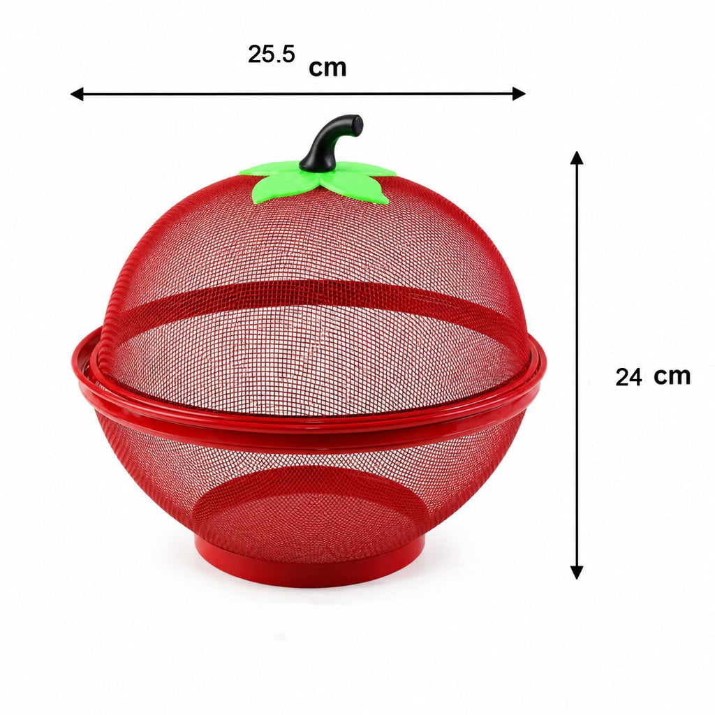 Metal Net Fruit Basket With Apple Shaped Dome Cover For Kitchen Use (1 Pc)