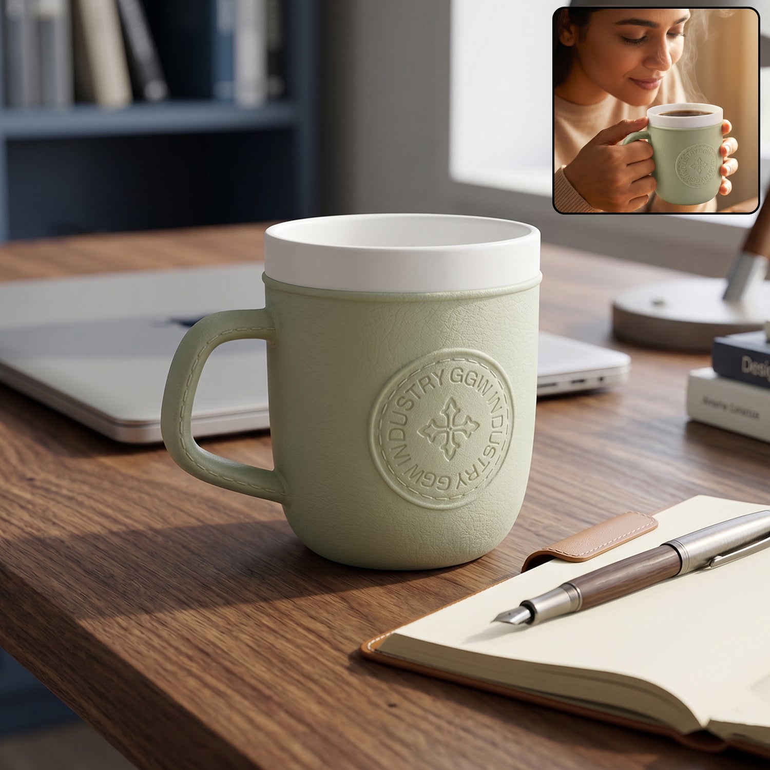 Plastic Coffee Mug With Handle Leather Texture Tea Cup For Home And Office (1 Pc)
