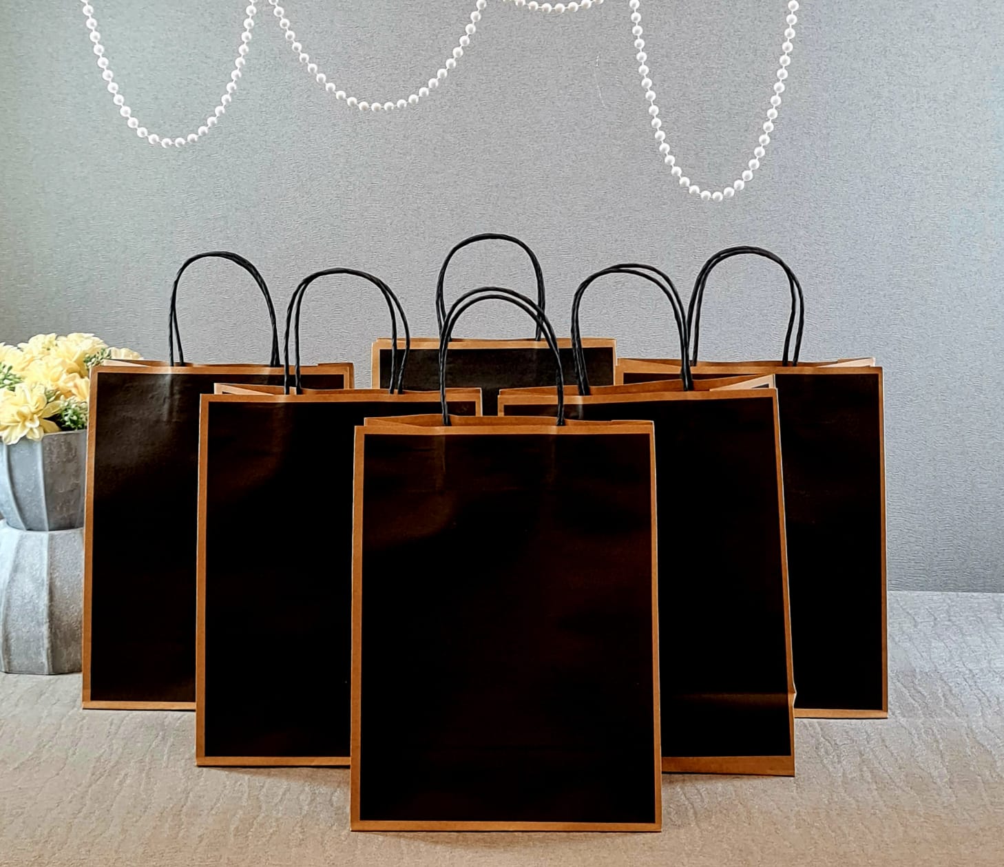 Medium Size BLACK (10.5X8 X4 inch) Paper Bags With Handle Gift Paper bag, Carry Bags, gift For Valentine Gifting, marriage Return Gifts, Birthday, Wedding, Party, Season's Greetings - Image 1