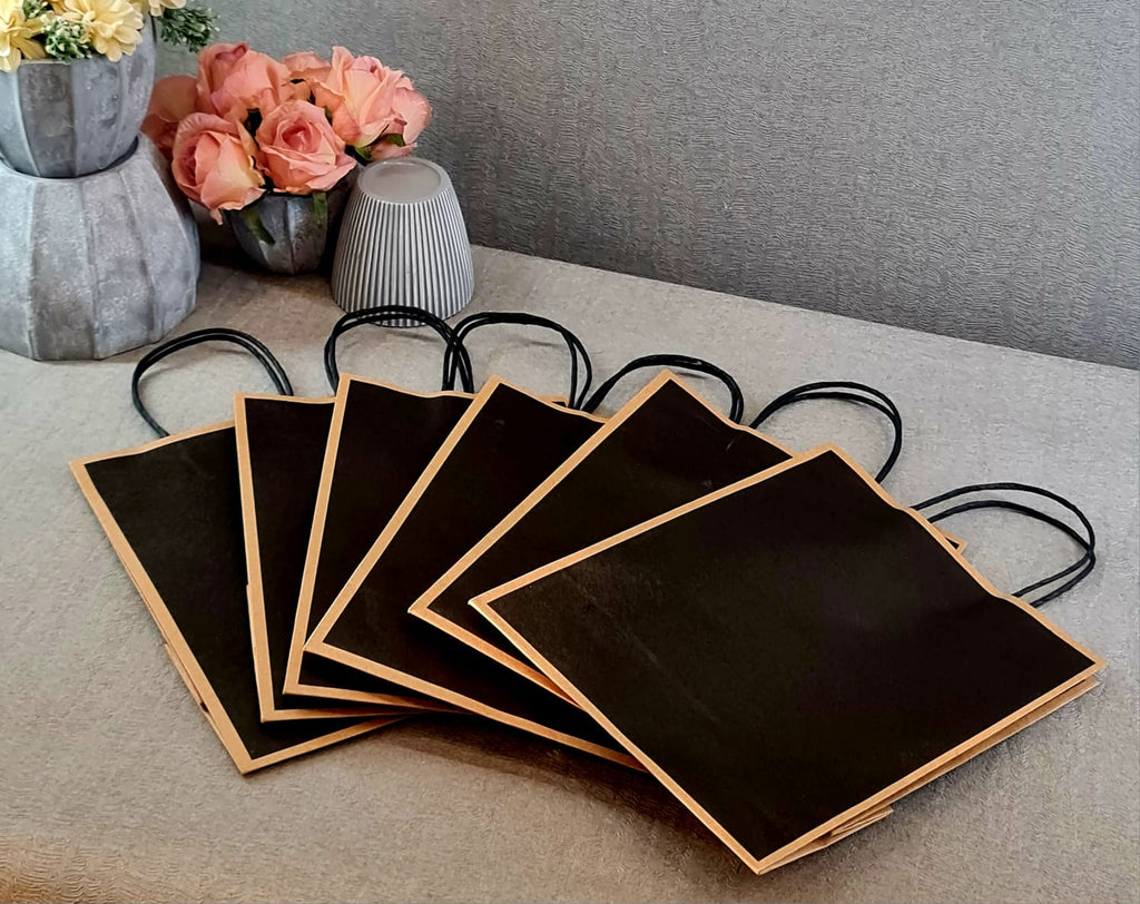 Medium Size BLACK (10.5X8 X4 inch) Paper Bags With Handle Gift Paper bag, Carry Bags, gift For Valentine Gifting, marriage Return Gifts, Birthday, Wedding, Party, Season's Greetings - Image 2