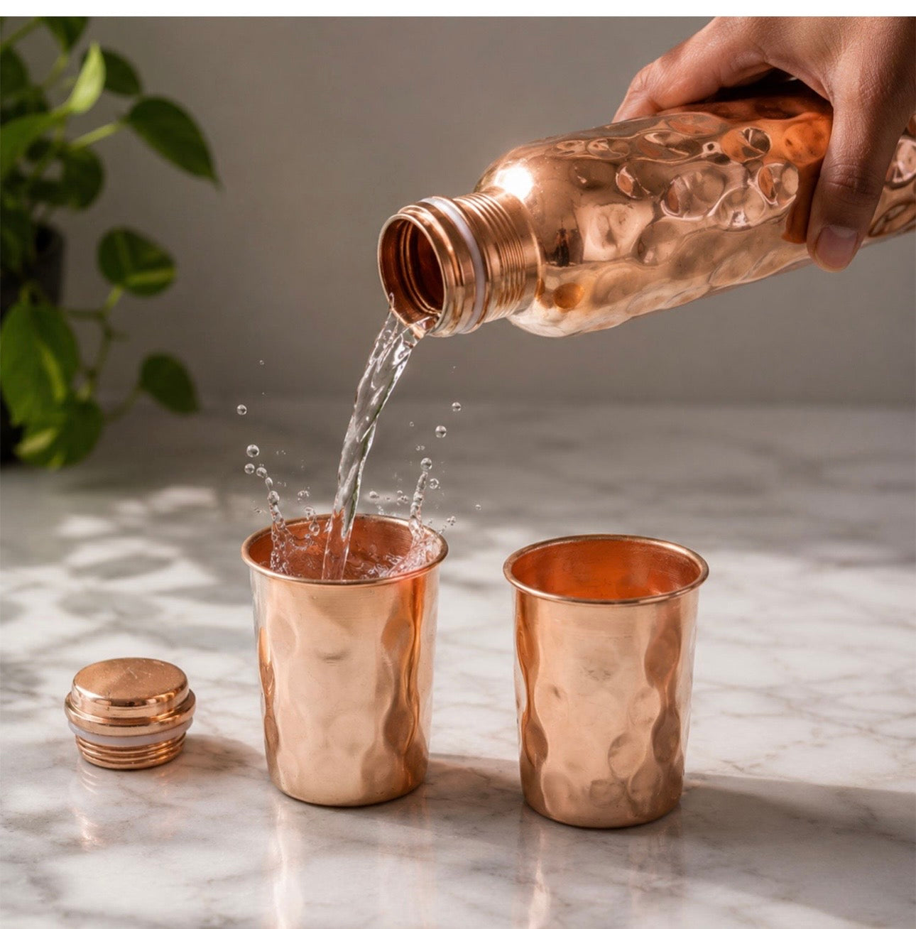 Diamond Cut Copper Water Bottle 2 Glasses With Gift Box (3 Pcs Set)