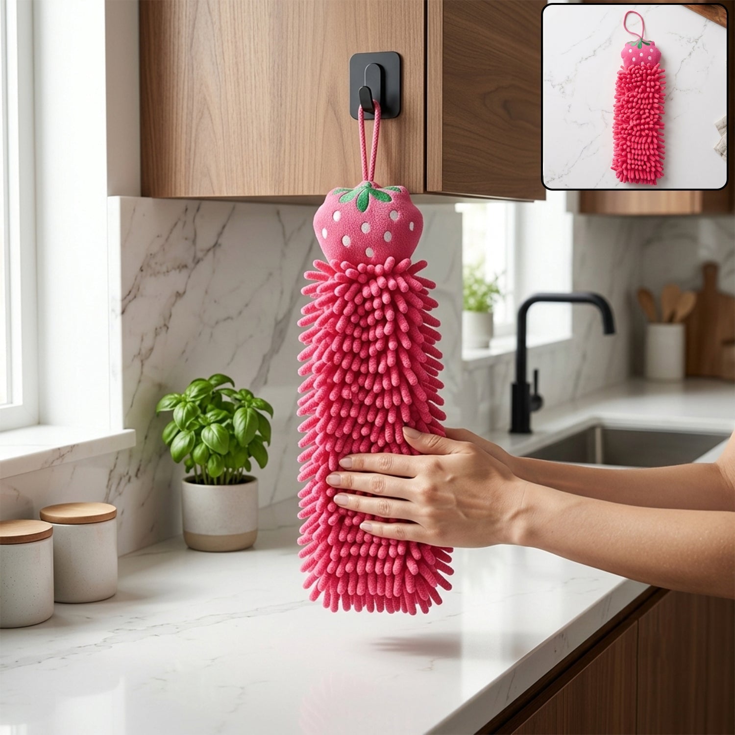 Microfiber chenille hanging hand towel clean product image without SKU
