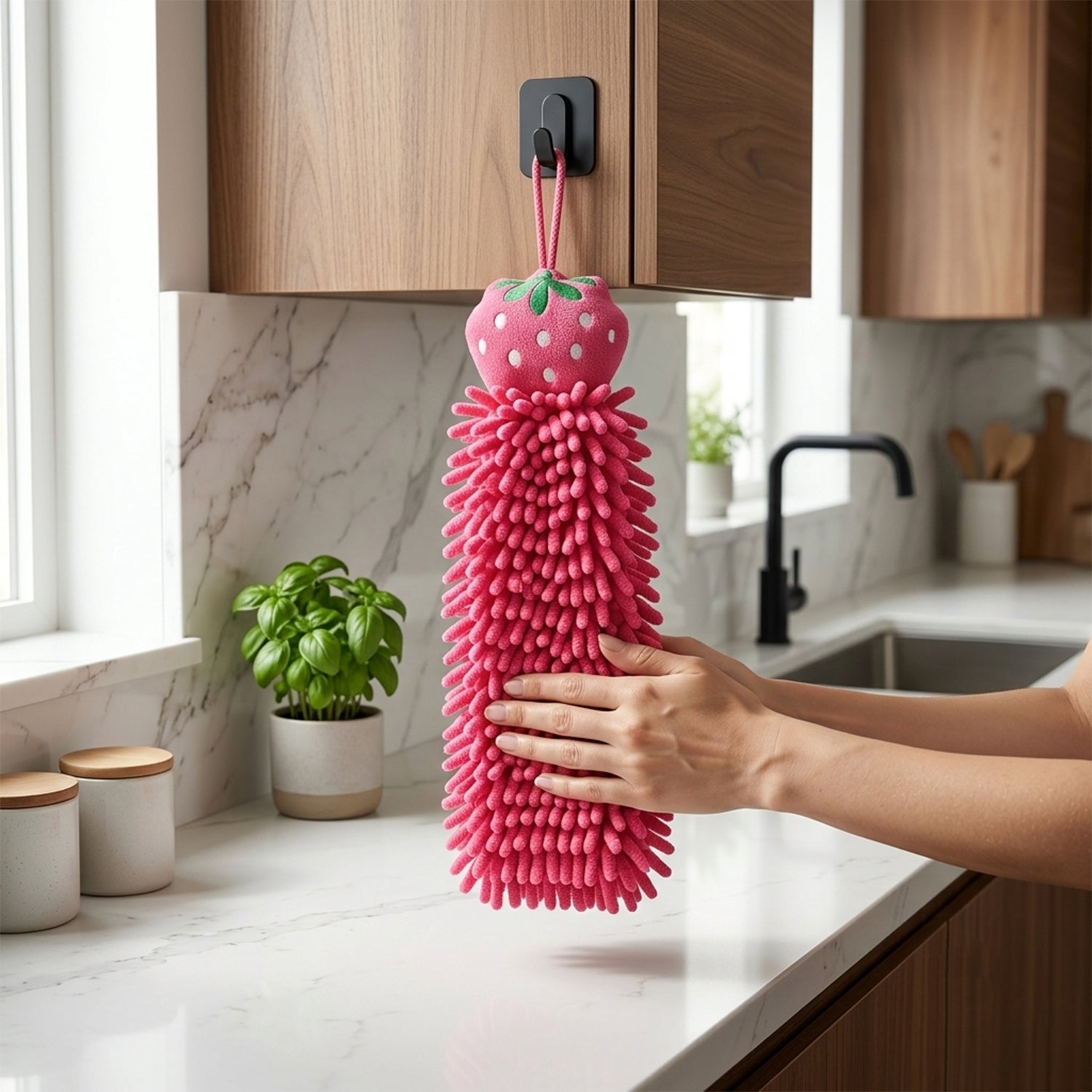 Microfiber chenille hanging hand towel for kitchen use