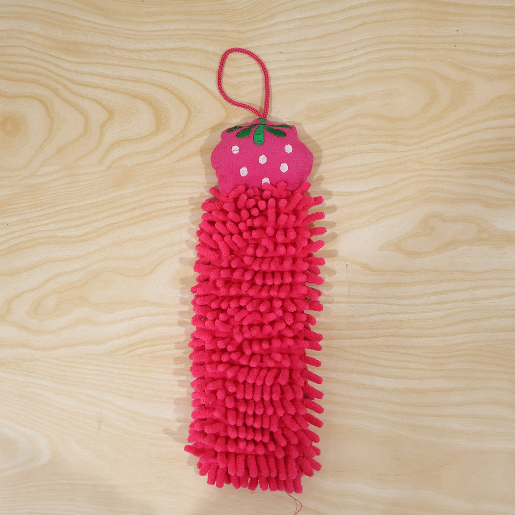 Live photo of microfiber chenille hanging hand towel