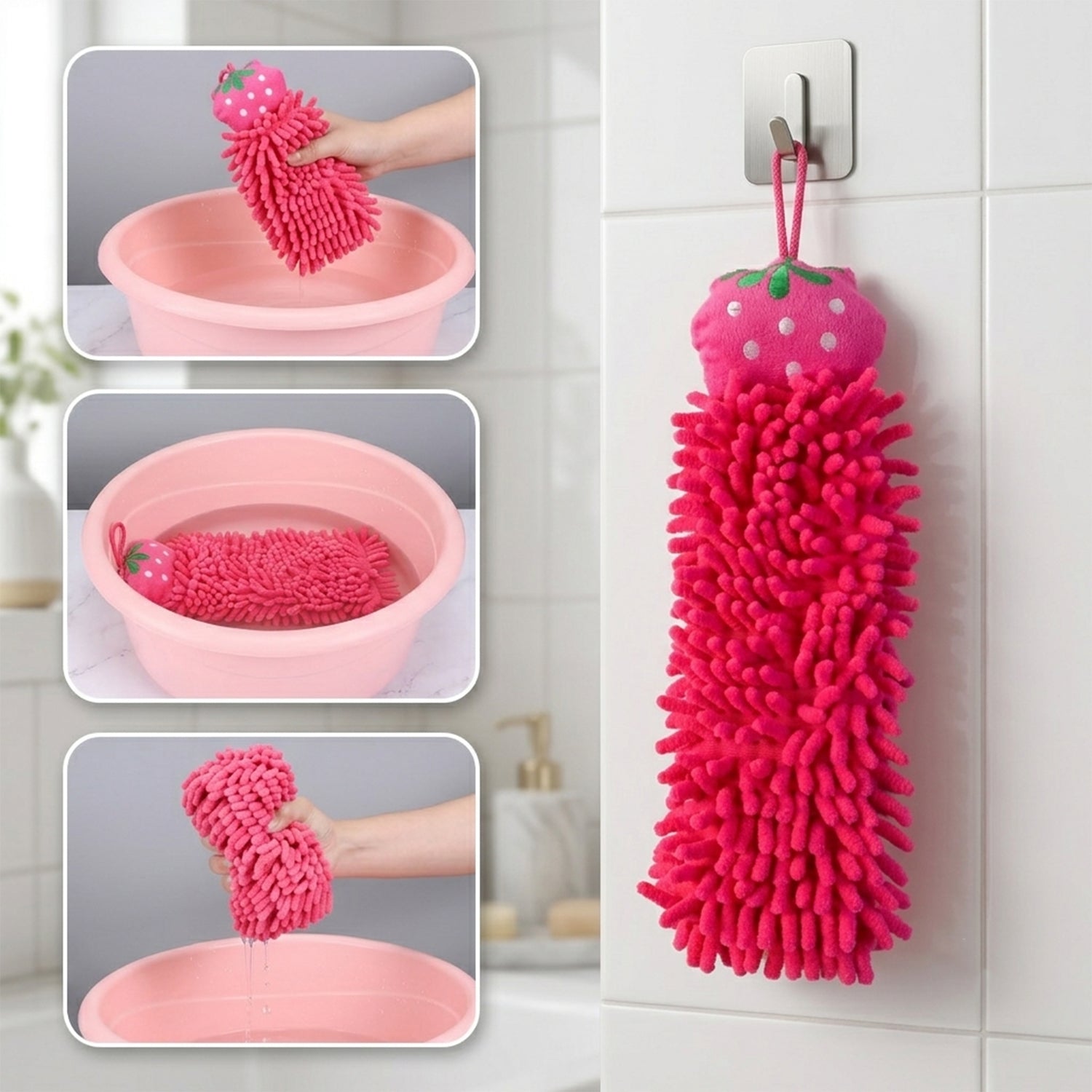 Reusable microfiber chenille hanging towel washing and drying guidance