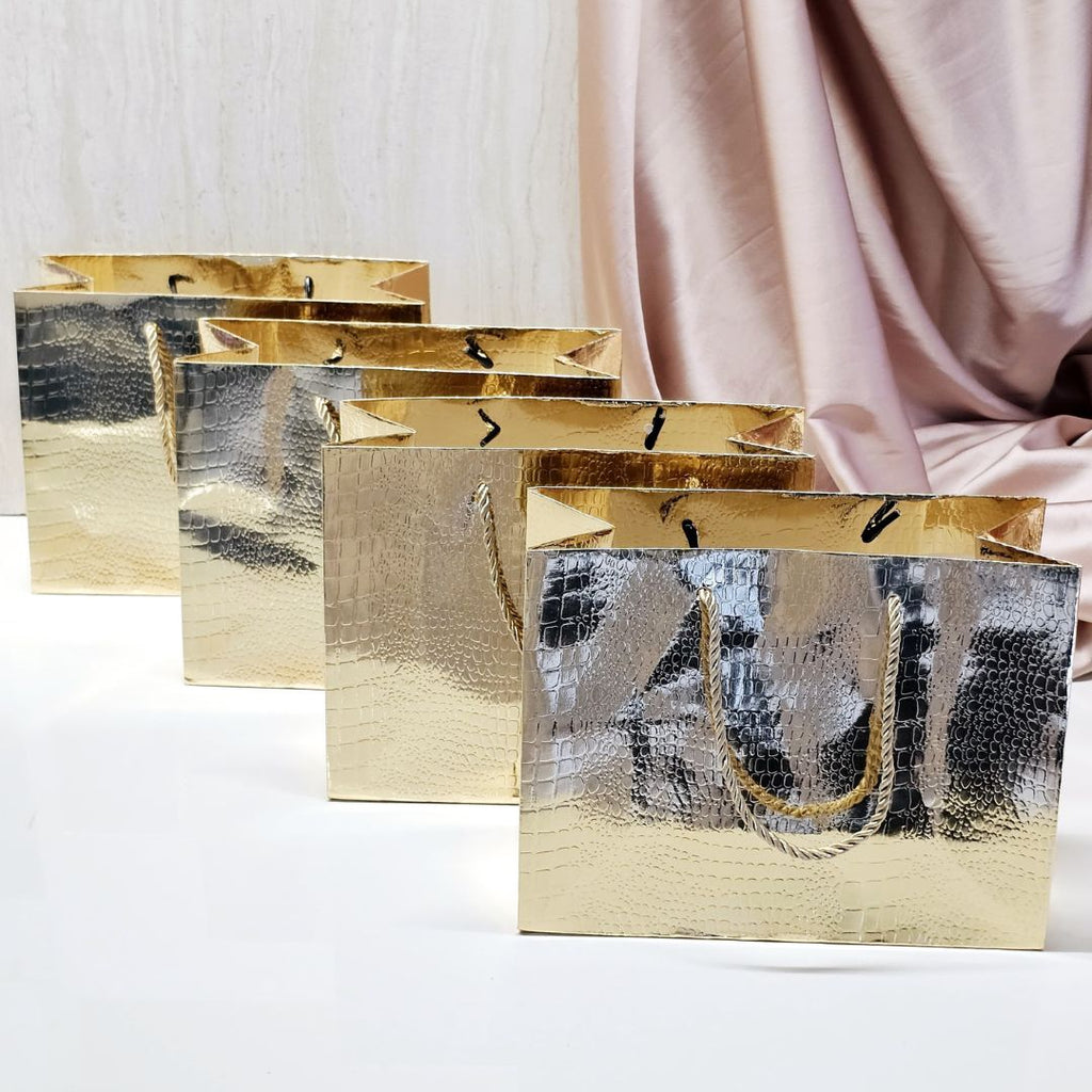 Small Size Shiny Paper Bag Gift Bags with Handle Gift Paper bag, gift For Gifting, marriage, Return Gifts, Birthday, Wedding, Party, Season's Greetings (Small, Golden) - Image 1