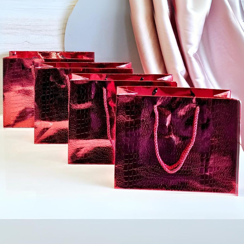 Small Size Shiny Paper Bag Gift Bags with Handle Gift Paper bag, gift For Gifting, marriage, Return Gifts, Birthday, Wedding, Party, Season's Greetings (Small, Red) - Image 1