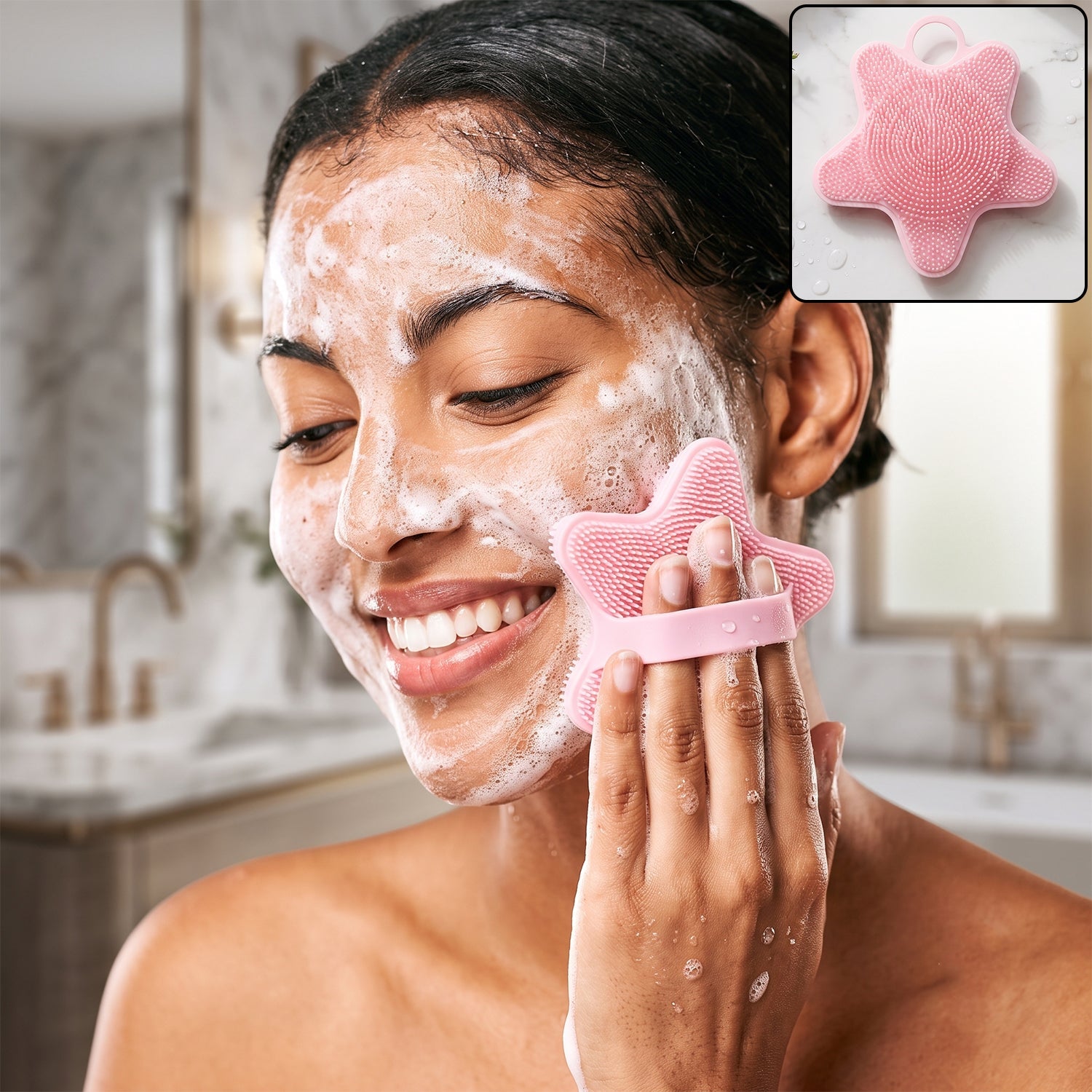 3 In 1 Silicone Shampoo Scalp Massager Brush Face Hair Body Cleanser (1 Pc)