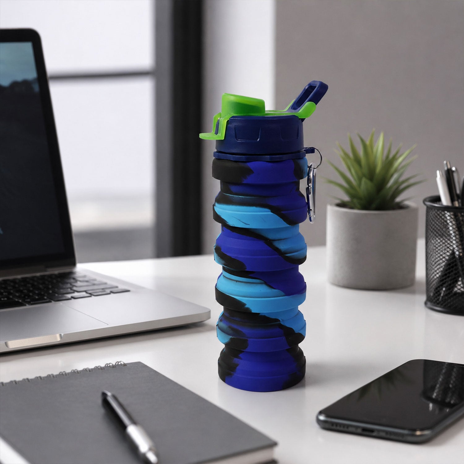 Sili Fold Collapsible Silicone Water Bottle Leakproof With Carabiner (500ml)