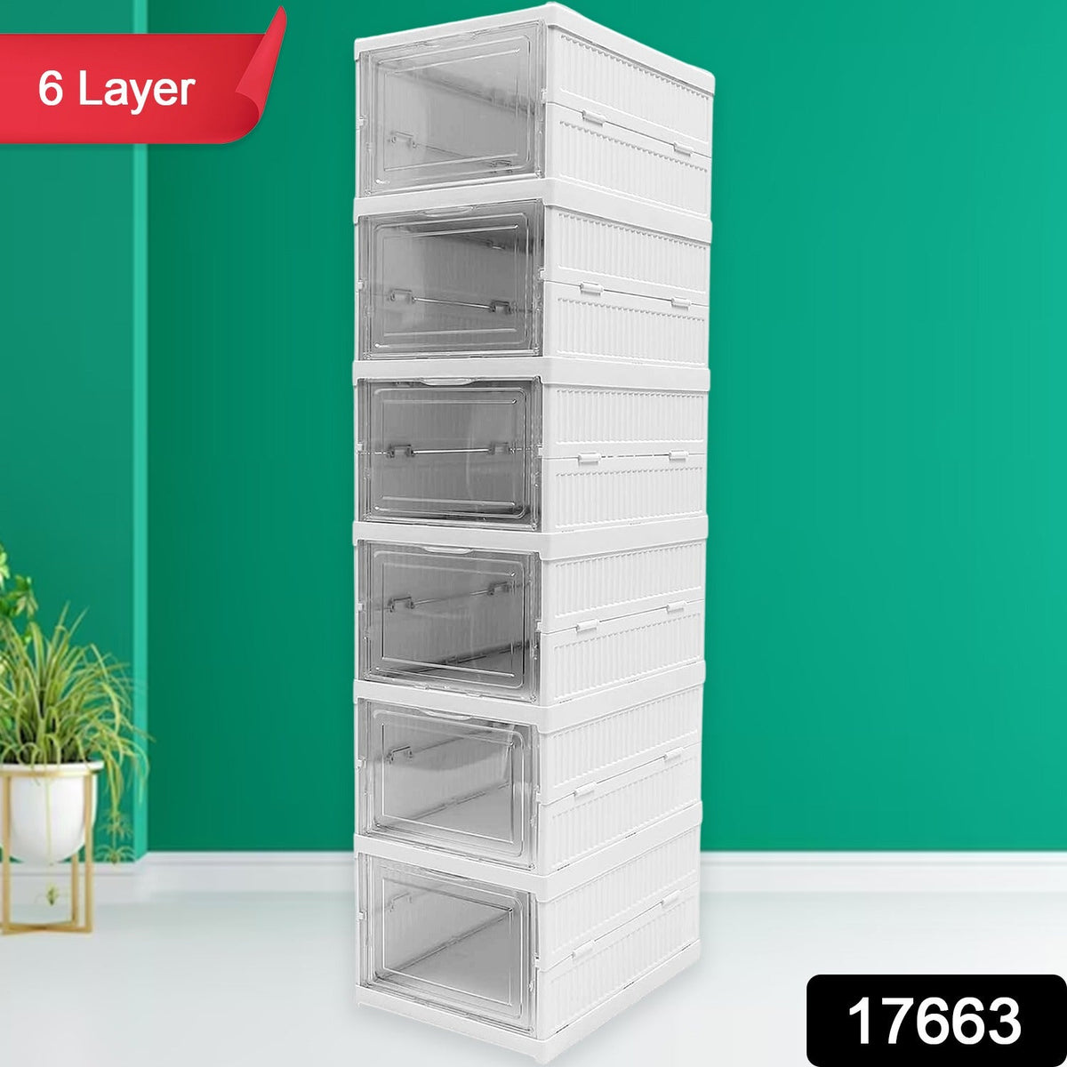 6-Layer Stackable Foldable Storage Organizer Cart Clothes, Kitchen, Closet & Bathroom - Image 2