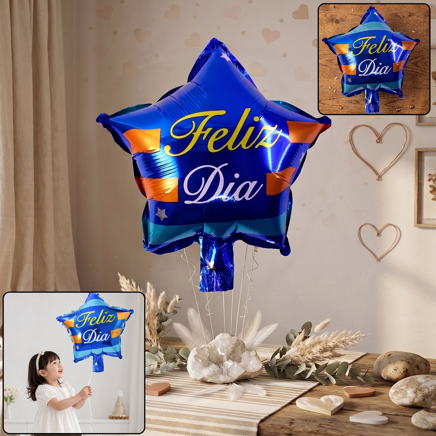 Blue Star Feliz Dia Foil Balloon For Birthday Party Decoration (1 Pc)