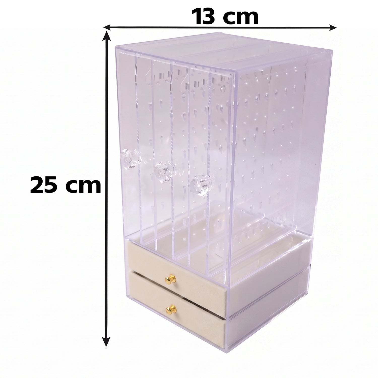 Acrylic Jewelry Organizer Box 3 Hanging Panels And 2 Drawers For Earrings (1 Set)