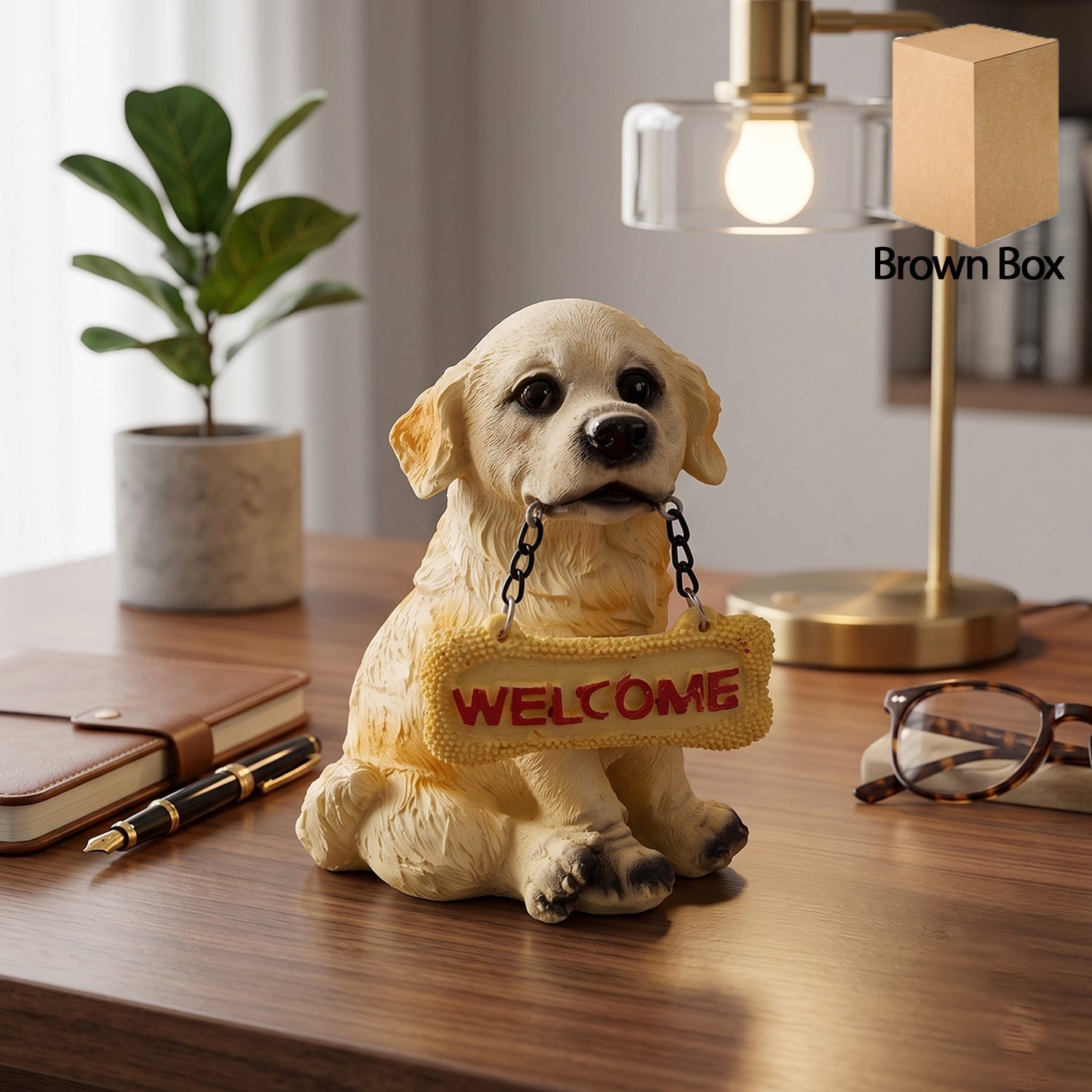 Cute Welcome Dog Statue Decorative Showpiece Resin Figurine For Home Decor (1 Pc)