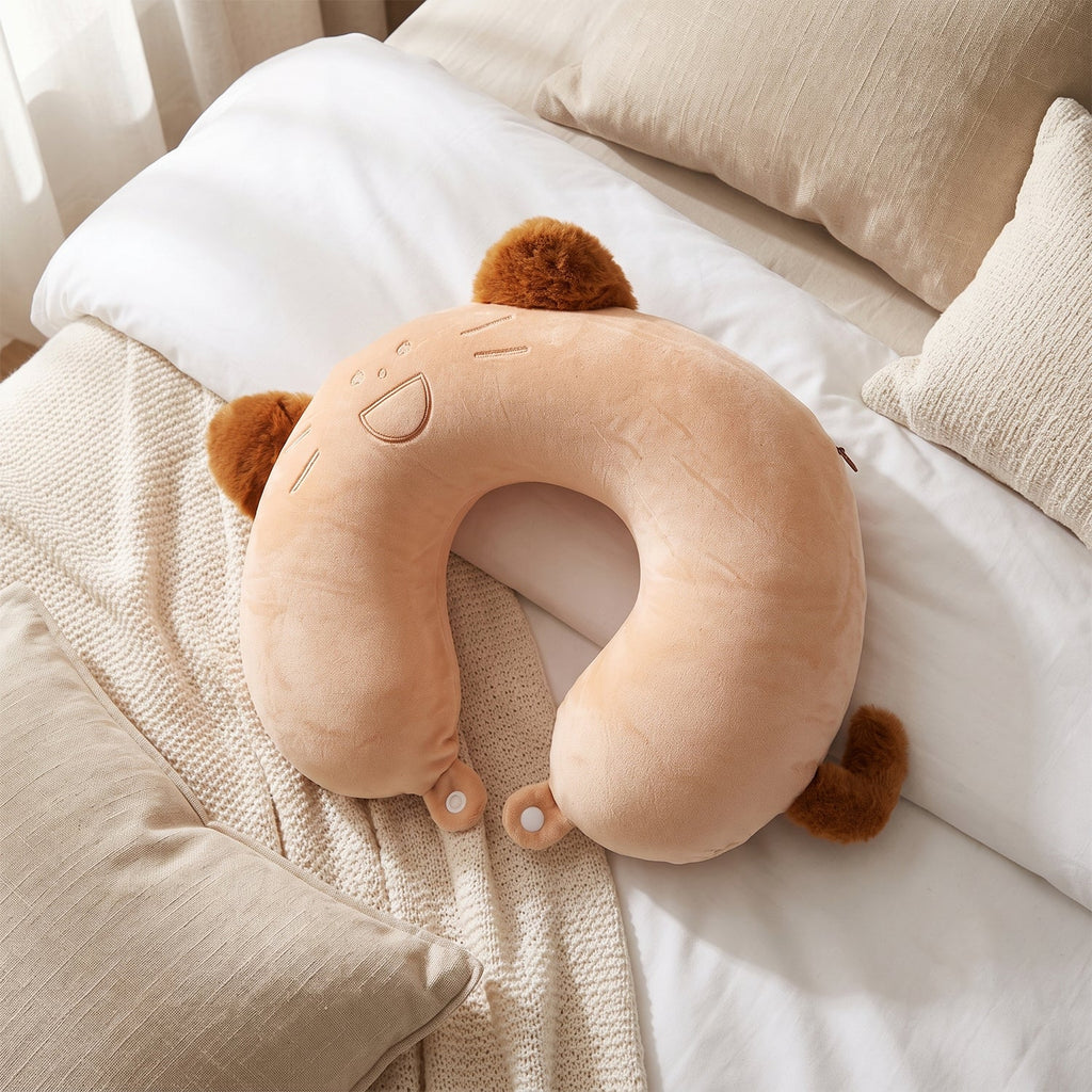 U-shaped Travel Neck Pillow Cute Cat Soft Plush Pillow With Ears (1 Pc)