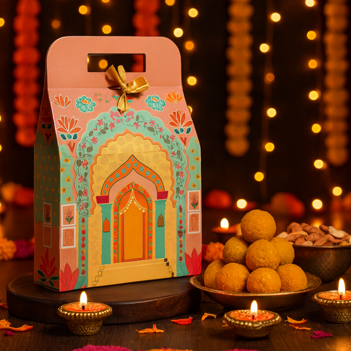 pack of 40pcs Affordable Peach Rajwadi Hamper Multipurpose Decorative Folding Paper Cardboard Box DIY Box for Gift Hamper, Diwali Gifting, Wedding gifting (Big)
