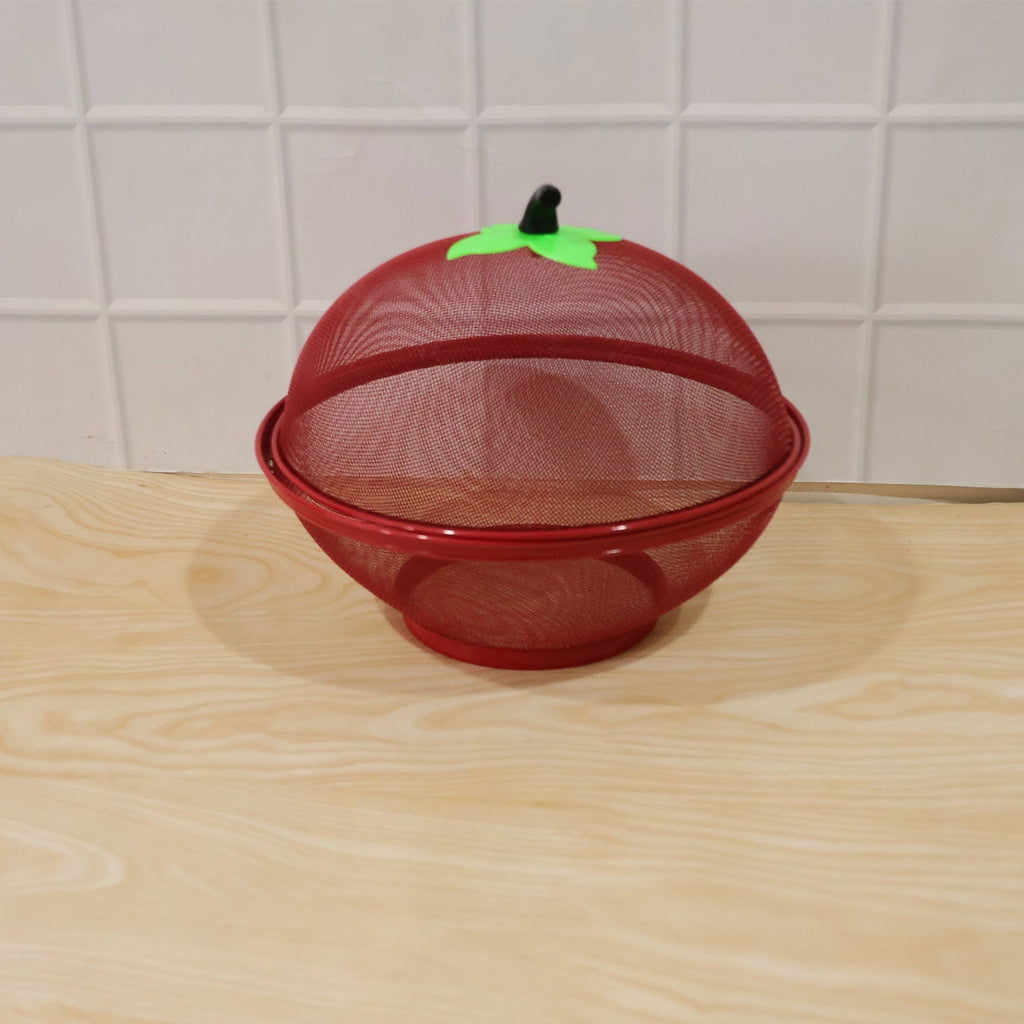 Metal Net Fruit Basket With Apple Shaped Dome Cover For Kitchen Use (1 Pc)