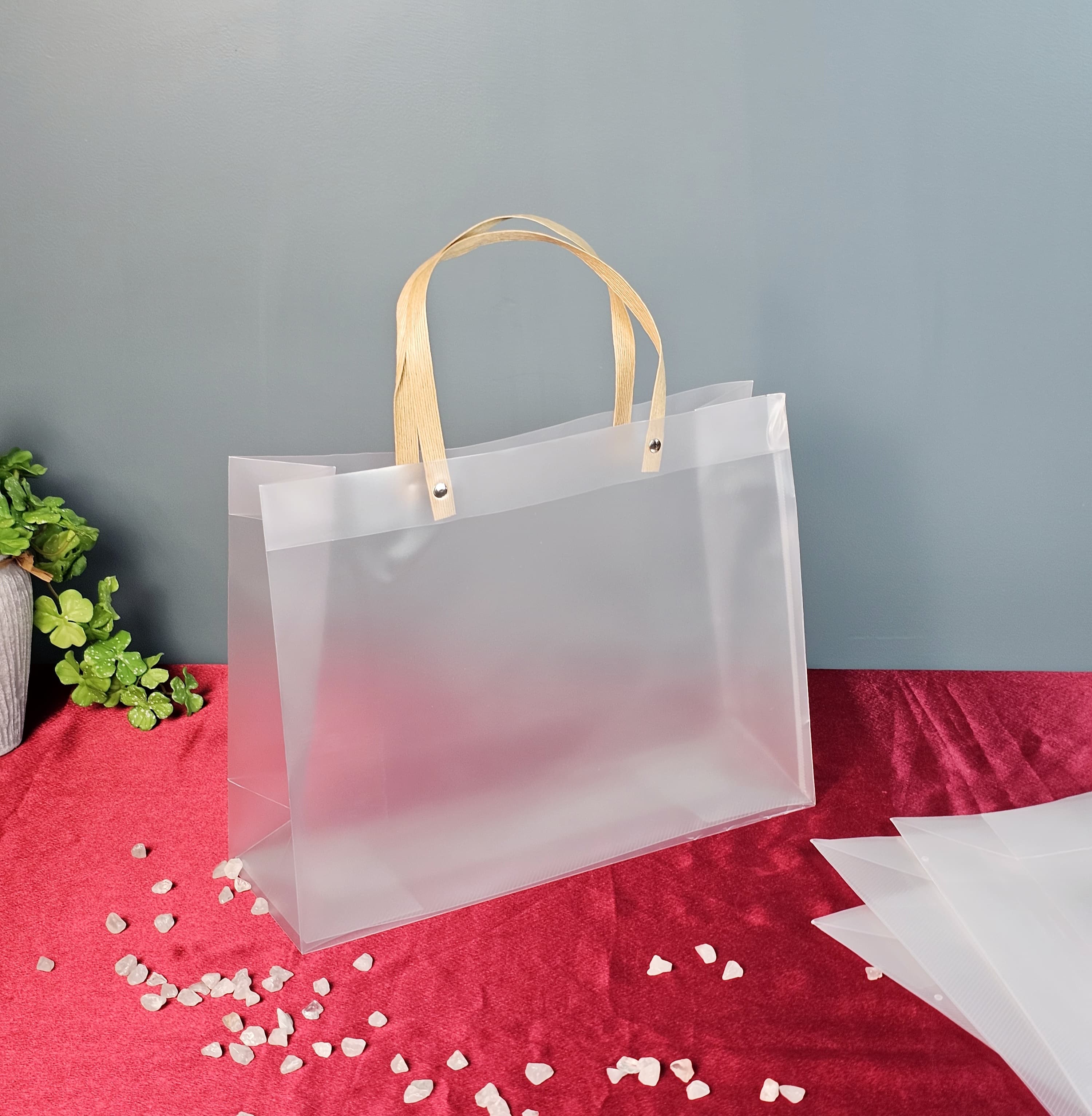 Medium size (25X 10 X 20 CM )Translucent Bags Goodie Bags With Handle Gift bag, hamper bag, Carry Bags, shopping gift bag, gift for Gifting, Presents, Return Gifts, Birthday, Party, Festivals - Image 2