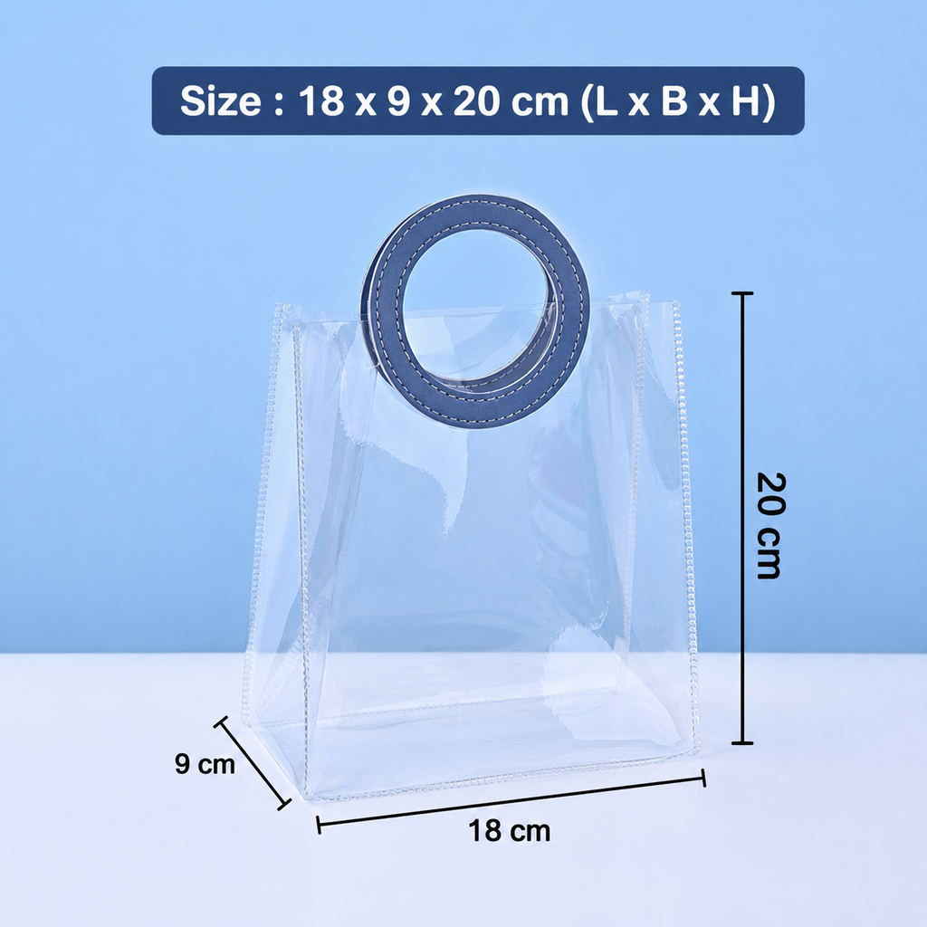 Small Transparent Bags with Circle Handle Gift Paper Bag, Carry Bags, Gift Bag, Gift for Birthday, Valentine, Marriage, Festivals, Season's Greetings and Events (Blue) (Small)(18 x 9 x 20 cm) - Image 4