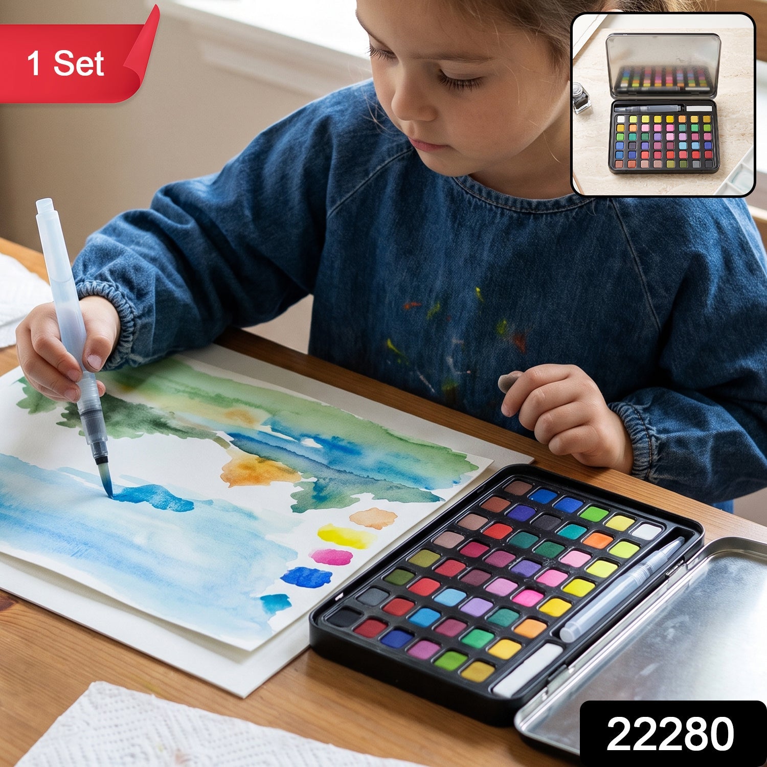 Solid watercolor palette set with SKU 22280