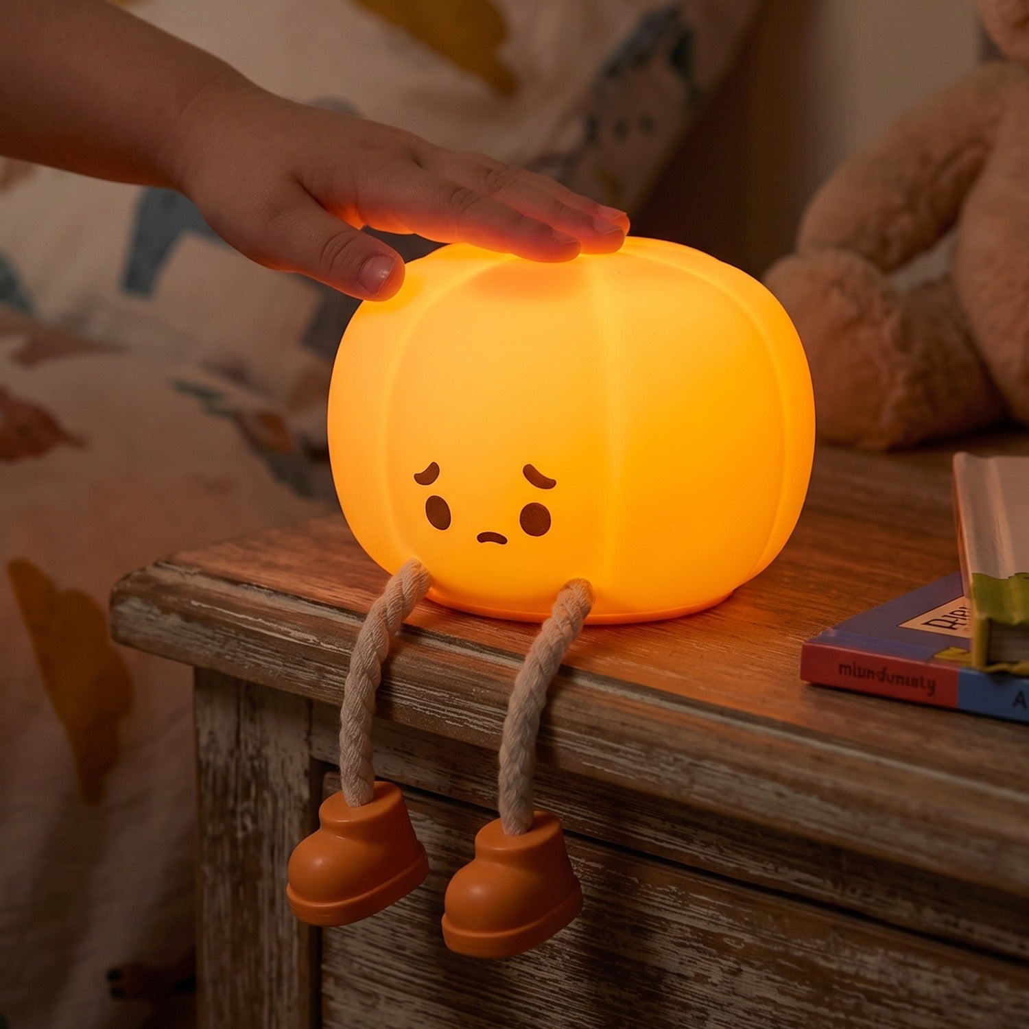 USB rechargeable soft silicone pumpkin night light, image 3 of 9.