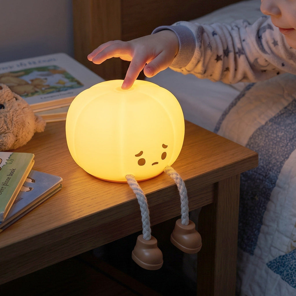 Pumpkin night light, soft silicone, USB rechargeable. Image 7 of 9.
