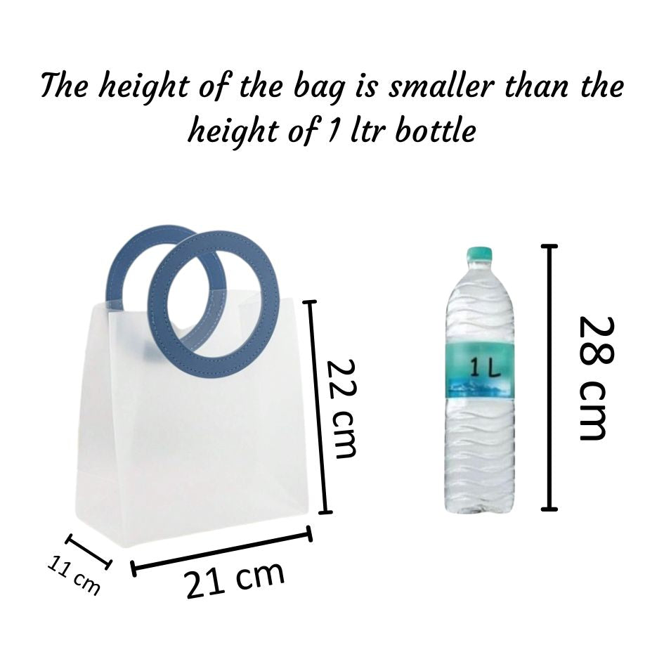 Medium Size( 22 x 11 x 21 cm) Translucent  Bags with Round Handle Gift Paper Bag, Carry Bags, Gift Bag, Gift for Birthday, Valentine, Marriage, Festivals, Season's Greetings and Events (Medium) (Blue) - Image 2