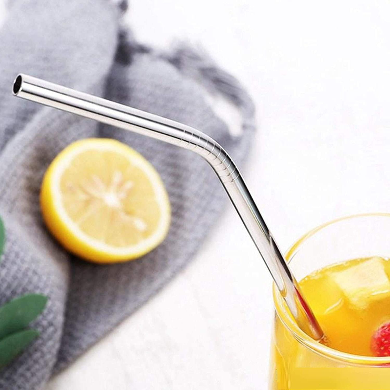 1733 Reusable Stainless Steel Drinking Straws Bent (4 Bent Straws 1 Brush)