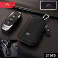 Leather Car Key Case Holder Pouch For Smart Remote With Zip And Clip (1 Pc)