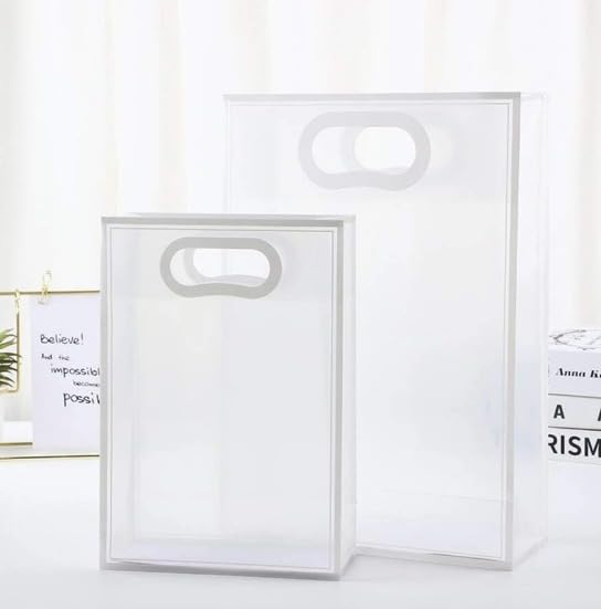 Medium size Translucent Goodie Bags with Handles - Clear Gift Bags, Hamper, Shopping, Wedding Return, Birthday, Festivals & Event Bags (WHITE BORDER) (35x24x10 cm) - Image 8
