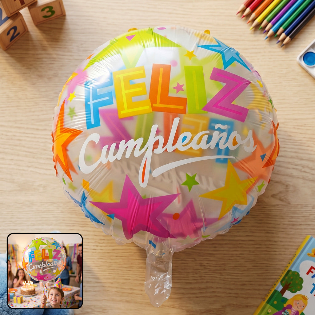 Colorful Feliz Cumpleanos Round Foil Balloon (1 Pc)