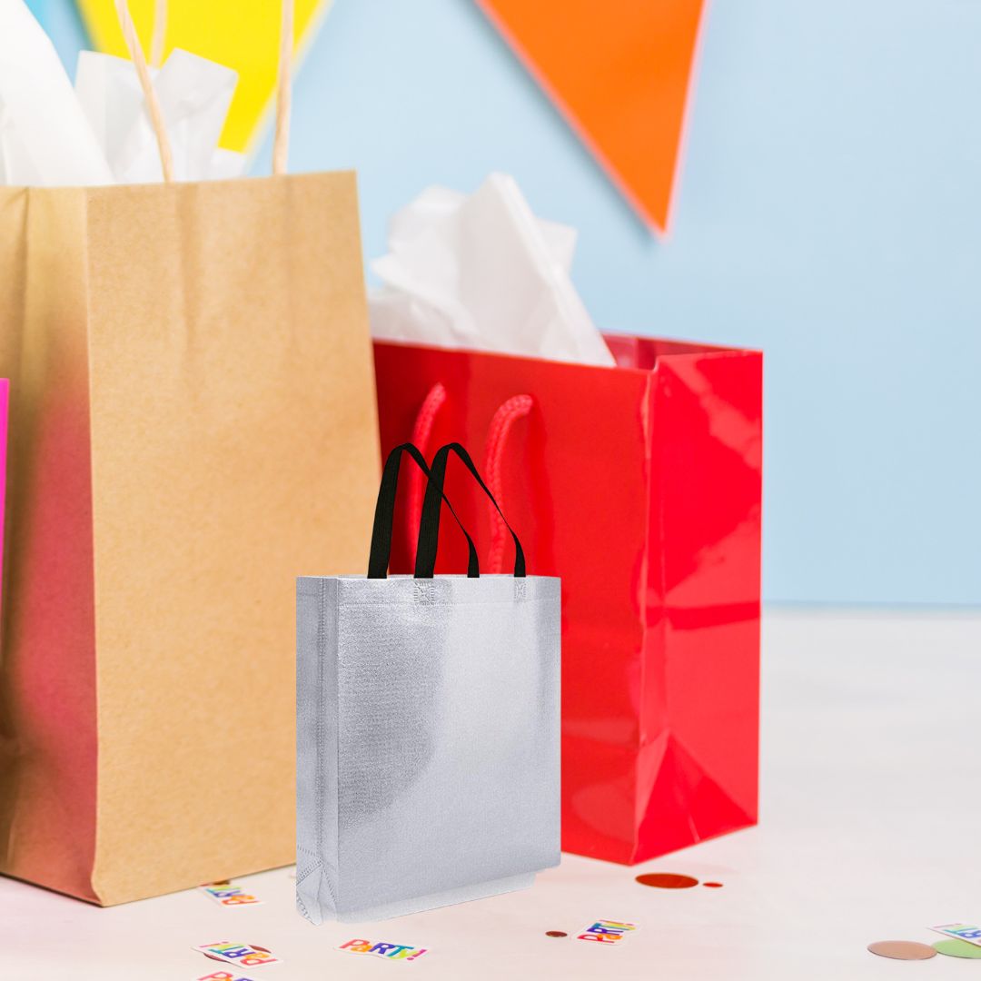 Medium Size Non Woven Fabric Bag With Handle 26 x 29 cm Gift Paper bag, Carry Bags, gift bag, gift for Birthday, gift for Festivals, Season's Greetings and other Events(Silver) - Image 5