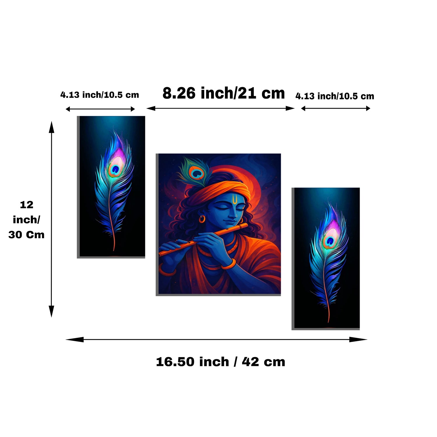 Krishna 3 Panel Mdf Wall Frame Wall Art Painting 16.5x12in (1 Pc)