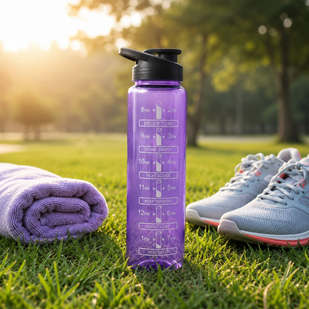 Plastic Motivational Water Bottle With Time Marker And Flip Lid (1000 Ml)