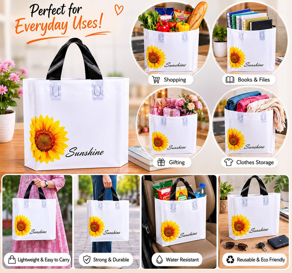 Premium Printed Frosted Plastic Gift Tote Bags | Reusable Carry Bags for Return Gifts, Hampers & Party Packaging (5 Designs Available) - Image 14