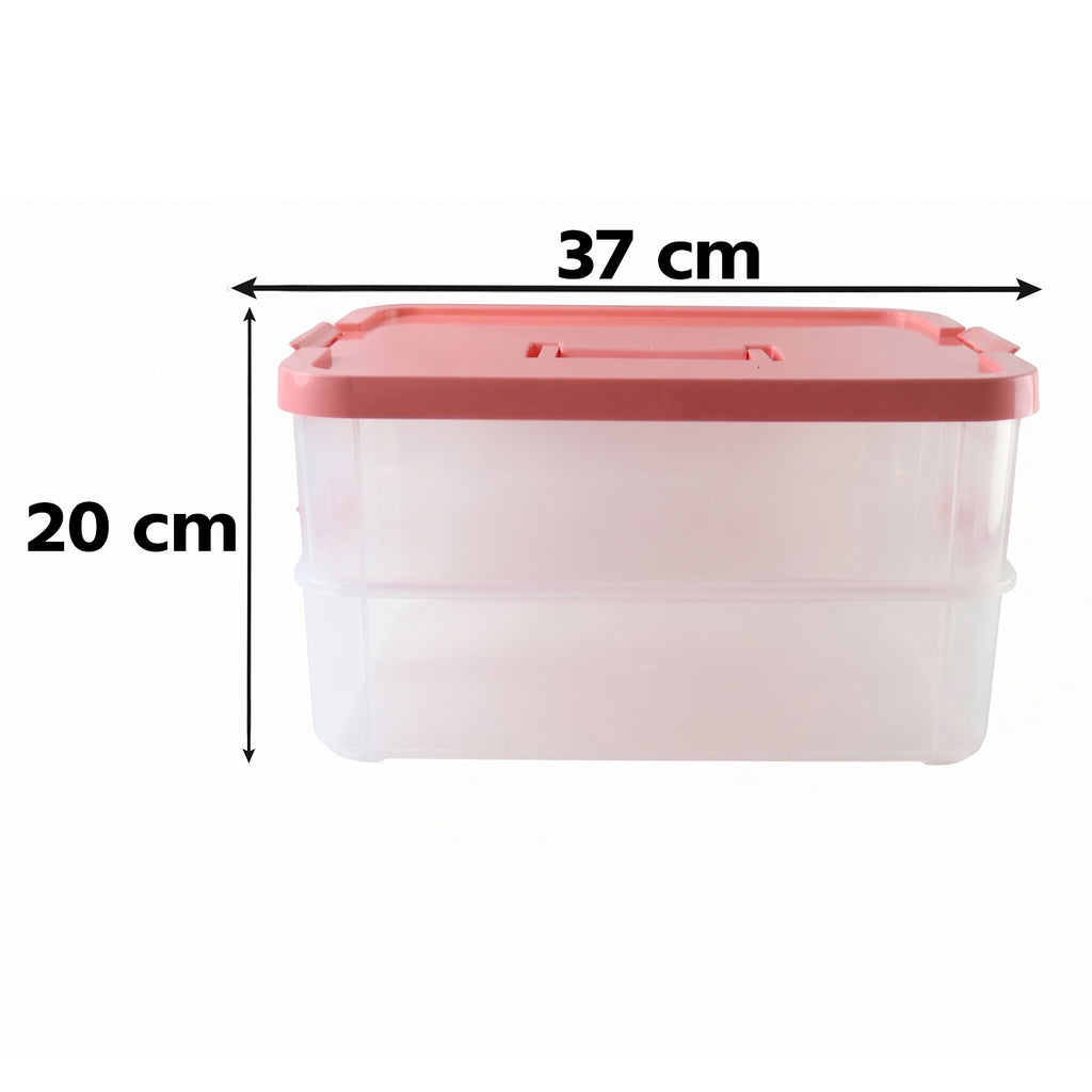 Plastic Transparent Storage Box With Lid 2xl 2 Layer Stackable Organizer (1 Pc)