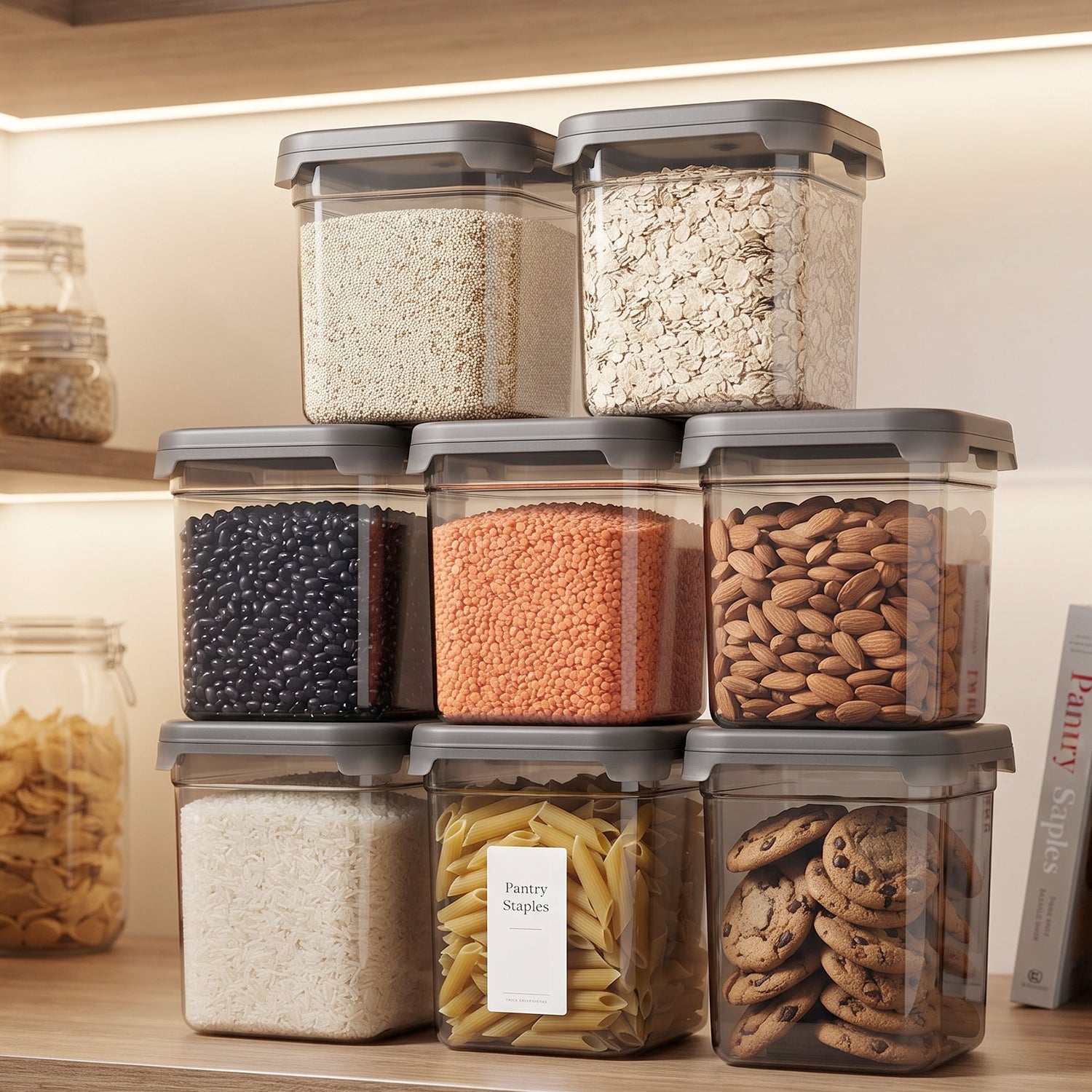 Plastic Food Storage Container Set 700ml Airtight Pantry Jars (8 Pc Set)