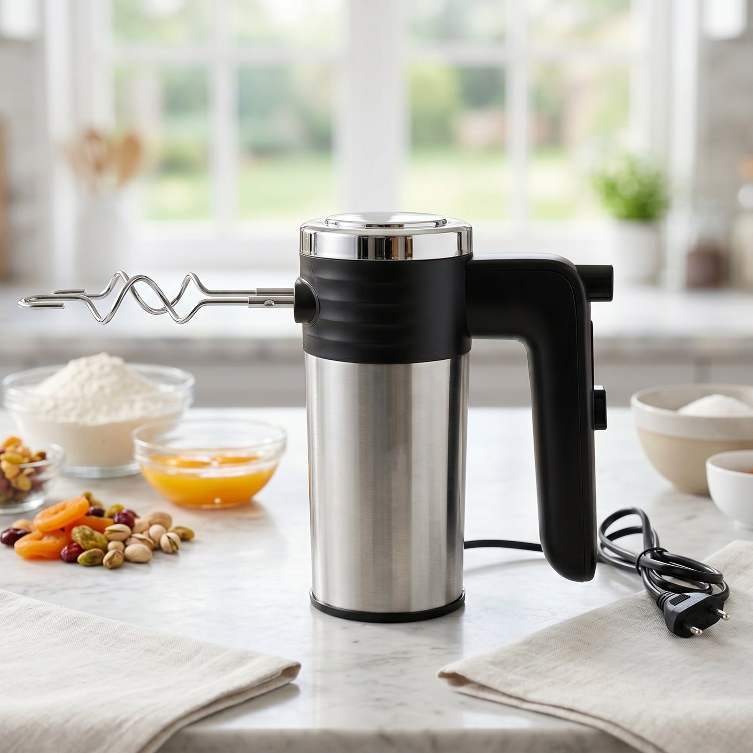 Electric Hand Mixer 500w With Beaters Dough Hooks For Cake And Baking (1 Pc)