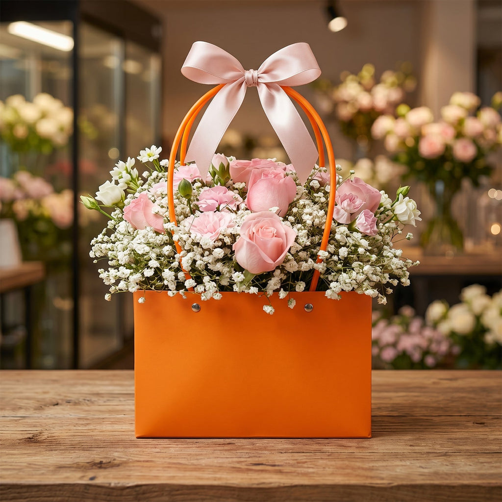 Stylish Foldable Flower Packaging Bag With Handle For Bouquet And Gifting (1 Pc)