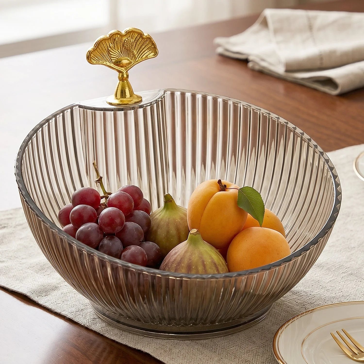 Premium Plastic Decorative Fruit Bowl With Gold Accent For Dining Table (1 Pc)