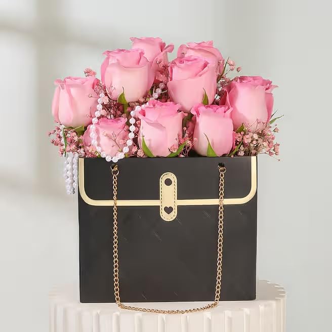 Luxury Chain Handle Gift Bag | Premium Wedding Return Gift Bag | Foldable Paper Gift Bag for Hampers & Gifting (Black, Red, Pink, White) - Image 5
