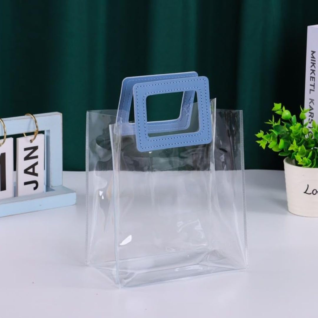 Small Transparent Bags with Square Handle Gift Paper Bag, Carry Bags, Gift Bag, Gift for Birthday, Valentine, Marriage, Festivals, Season's Greetings and Events (Blue) (Small)(18 x 9 x 24 cm) - Image 3