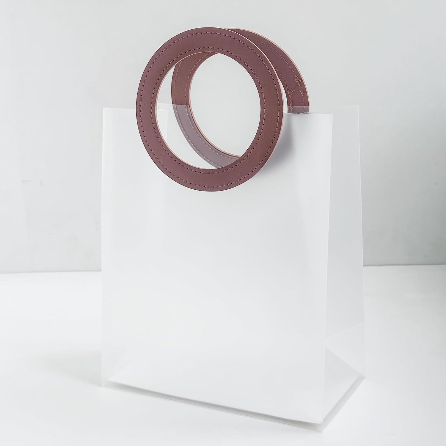 Small Size( 18.5 x 8 x 16 cm) Translucent  Bags with Round Handle Gift Paper Bag, Carry Bags, Gift Bag, Gift for Birthday, Valentine, Marriage, Festivals, Season's Greetings and Events (Small) Brown - Image 4