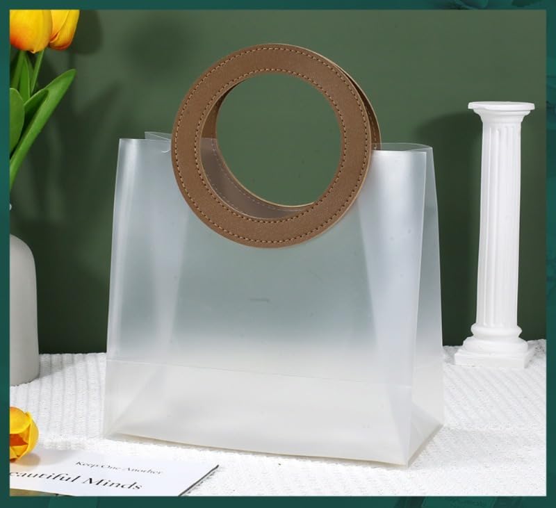 Big Size( 28 x 12 x 24 cm) Translucent  Bags with Round Handle Gift Paper Bag, Carry Bags, Gift Bag, Gift for Birthday, Valentine, Marriage, Festivals, Season's Greetings and Events (Big) (Brown) - Image 3