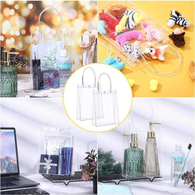 pack of 40pcs Transparent PVC Plastic Bag Goodie Bags With Handle Gift bag, Carry Bags, gift bag, gift for Gifting, Return Gifts, Birthday, Wedding, Party, Festivals, Events(Small)(18 x 15 x 6 cm)