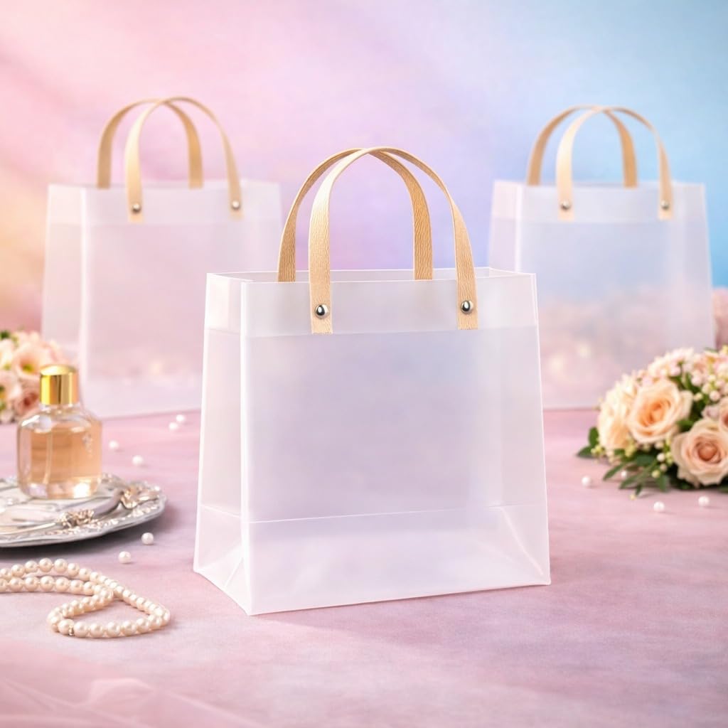 Medium size (25X 10 X 20 CM )Translucent Bags Goodie Bags With Handle Gift bag, hamper bag, Carry Bags, shopping gift bag, gift for Gifting, Presents, Return Gifts, Birthday, Party, Festivals - Image 1